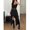 image:imageGORGLITTER Womens Lace Mesh Cowgirl Maxi Dress Summer Casual Y2K Asymmetrical Sleeveless Ruffle Sexy Going Out DressesBlack