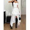 image:imageGORGLITTER Womens Lace Mesh Cowgirl Maxi Dress Summer Casual Y2K Asymmetrical Sleeveless Ruffle Sexy Going Out DressesWhite