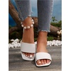 image:imageGORGLITTER Womens Leather Square Toe Flat Sandals Summer Dressy Slides Casual Fashion Slip On Comfort SandalsBeige