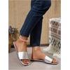 image:imageGORGLITTER Womens Leather Square Toe Flat Sandals Summer Dressy Slides Casual Fashion Slip On Comfort SandalsSilver