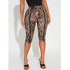 image:imageGORGLITTER Womens Leopard Capri Pants Leggings Mesh Cheetah Print Cropped Leggings 34 Length Yoga Going Out OutfitsMulticolor Leopard