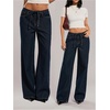 image:imageGORGLITTER Womens Low Rise Jeans Trendy Baggy Wide Leg Denim Pants Casual Tie Drawstring Low Waisted Straight TrousersBlue