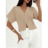 image:imageGORGLITTER Womens Metal Short Sleeve Cardigan Sweater V Neck Button Down Knitted Tops Going Out Old Money ClothesApricot
