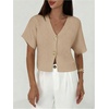 image:imageGORGLITTER Womens Metal Short Sleeve Cardigan Sweater V Neck Button Down Knitted Tops Going Out Old Money ClothesApricot