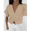 image:imageGORGLITTER Womens Metal Short Sleeve Cardigan Sweater V Neck Button Down Knitted Tops Going Out Old Money ClothesApricot