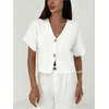 image:imageGORGLITTER Womens Metal Short Sleeve Cardigan Sweater V Neck Button Down Knitted Tops Going Out Old Money ClothesWhite