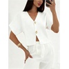 image:imageGORGLITTER Womens Metal Short Sleeve Cardigan Sweater V Neck Button Down Knitted Tops Going Out Old Money ClothesWhite