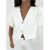 image:imageGORGLITTER Womens Metal Short Sleeve Cardigan Sweater V Neck Button Down Knitted Tops Going Out Old Money ClothesWhite