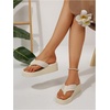 image:imageGORGLITTER Womens Platform Wedge Flip Flops Trendy Dressy Open Toe Thong Summer Casual SandalsBeige