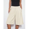 image:imageGORGLITTER Womens Pleated Baggy Dress Shorts Wide Leg Oversized Busniness Casual Office Work Shorts with PocketsApricot