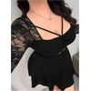 image:imageGORGLITTER Womens Plus Size Lace Dresses Fall Y2k Long Sleeve Patchwork Gothic Cocktail Birthday Going Out Mini DressBlack
