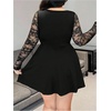 image:imageGORGLITTER Womens Plus Size Lace Dresses Fall Y2k Long Sleeve Patchwork Gothic Cocktail Birthday Going Out Mini DressBlack