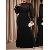 image:imageGORGLITTER Womens Plus Size Mesh Long Sleeve Dresses Sheer Mock Neck Formal Party Wedding Guest Long DressBlack