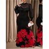 image:imageGORGLITTER Womens Plus Size Mesh Long Sleeve Dresses Sheer Mock Neck Formal Party Wedding Guest Long DressFloral Black