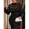 image:imageGORGLITTER Womens Plus Size Mesh Long Sleeve Dresses Sheer Mock Neck Formal Party Wedding Guest Long DressFloral Black