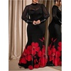 image:imageGORGLITTER Womens Plus Size Mesh Long Sleeve Dresses Sheer Mock Neck Formal Party Wedding Guest Long DressFloral Black