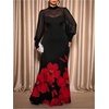image:imageGORGLITTER Womens Plus Size Mesh Long Sleeve Dresses Sheer Mock Neck Formal Party Wedding Guest Long DressFloral Black