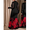 image:imageGORGLITTER Womens Plus Size Mesh Long Sleeve Dresses Sheer Mock Neck Formal Party Wedding Guest Long DressFloral Black