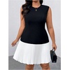 image:imageGORGLITTER Womens Plus Size Pleated Dress Cocktail Sleeveless A Line Business Birthday Prom Formal Mini DressesBlack and White