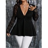 image:imageGORGLITTER Womens Plus Size Sexy Lace Tops Y2K Long Sleeve Going Out Date Night Peplum Tops V Neck Twist Tees TunicsBlack