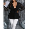 image:imageGORGLITTER Womens Plus Size Sexy Lace Tops Y2K Long Sleeve Going Out Date Night Peplum Tops V Neck Twist Tees TunicsBlack