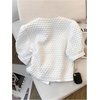 image:imageGORGLITTER Womens Puff Short Sleeve Pearl Beaded Tops Dressy Cute Textured Button Down Shirt Summer Going Out OutfitsWhite