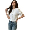 image:imageGORGLITTER Womens Puff Short Sleeve Pearl Beaded Tops Dressy Cute Textured Button Down Shirt Summer Going Out OutfitsWhite