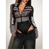 image:imageGORGLITTER Womens Race Car Driver Shapewear Bodysuit Turtleneck Long Sleeve Zip Up Costume Graphic Racer BodysuitBlack