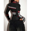 image:imageGORGLITTER Womens Race Car Driver Shapewear Bodysuit Turtleneck Long Sleeve Zip Up Costume Graphic Racer BodysuitBlack