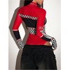 image:imageGORGLITTER Womens Race Car Driver Shapewear Bodysuit Turtleneck Long Sleeve Zip Up Costume Graphic Racer BodysuitRed