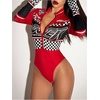 image:imageGORGLITTER Womens Race Car Driver Shapewear Bodysuit Turtleneck Long Sleeve Zip Up Costume Graphic Racer BodysuitRed