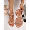 image:imageGORGLITTER Womens Rhinestone Strappy Sparkly Sandals Leather Open Toe Ankle Strap Flat Sequin Sandals Wedding Dressy ShoesChampagne