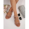 image:imageGORGLITTER Womens Rhinestone Strappy Sparkly Sandals Leather Open Toe Ankle Strap Flat Sequin Sandals Wedding Dressy ShoesChampagne