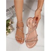 image:imageGORGLITTER Womens Rhinestone Strappy Sparkly Sandals Leather Open Toe Ankle Strap Flat Sequin Sandals Wedding Dressy ShoesRose Gold