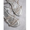 image:imageGORGLITTER Womens Rhinestone Strappy Sparkly Sandals Leather Open Toe Ankle Strap Flat Sequin Sandals Wedding Dressy ShoesSilver