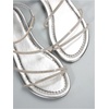 image:imageGORGLITTER Womens Rhinestone Strappy Sparkly Sandals Leather Open Toe Ankle Strap Flat Sequin Sandals Wedding Dressy ShoesSolid Silver