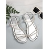 image:imageGORGLITTER Womens Rhinestone Strappy Sparkly Sandals Leather Open Toe Ankle Strap Flat Sequin Sandals Wedding Dressy ShoesSolid Silver