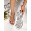 image:imageGORGLITTER Womens Rhinestone Strappy Sparkly Sandals Leather Open Toe Ankle Strap Flat Sequin Sandals Wedding Dressy ShoesSolid Silver