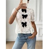 image:imageGORGLITTER Womens Sheer Floral Peplum Tops Bow Short Sleeve Ruffle Blouses Cute Babydoll Tops Vacation Going Out OutfitsBeige