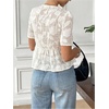image:imageGORGLITTER Womens Sheer Floral Peplum Tops Bow Short Sleeve Ruffle Blouses Cute Babydoll Tops Vacation Going Out OutfitsBeige