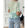 image:imageGORGLITTER Womens Sheer Floral Peplum Tops Bow Short Sleeve Ruffle Blouses Cute Babydoll Tops Vacation Going Out OutfitsGreen