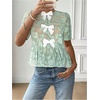 image:imageGORGLITTER Womens Sheer Floral Peplum Tops Bow Short Sleeve Ruffle Blouses Cute Babydoll Tops Vacation Going Out OutfitsGreen