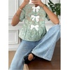 image:imageGORGLITTER Womens Sheer Floral Peplum Tops Bow Short Sleeve Ruffle Blouses Cute Babydoll Tops Vacation Going Out OutfitsGreen