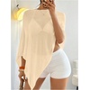 image:imageGORGLITTER Womens Sheer Poncho Shawl Top Bat Wing Cape Tops Crochet Lightweight Wrap Knit Sweater Fall Going Out OutfitsApricot