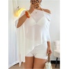 image:imageGORGLITTER Womens Sheer Poncho Shawl Top Bat Wing Cape Tops Crochet Lightweight Wrap Knit Sweater Fall Going Out OutfitsWhite