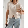 image:imageGORGLITTER Womens Short Sleeve Button Down Sweaters Cardigans Knit Tops Trendy Dressy Cute Cozy Cropped SweaterApricot