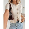 image:imageGORGLITTER Womens Short Sleeve Button Down Sweaters Cardigans Knit Tops Trendy Dressy Cute Cozy Cropped SweaterApricot