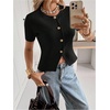 image:imageGORGLITTER Womens Short Sleeve Button Down Sweaters Cardigans Knit Tops Trendy Dressy Cute Cozy Cropped SweaterBlack