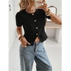image:imageGORGLITTER Womens Short Sleeve Button Down Sweaters Cardigans Knit Tops Trendy Dressy Cute Cozy Cropped SweaterBlack