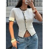 image:imageGORGLITTER Womens Short Sleeve Button Down Sweaters Cardigans Knit Tops Trendy Dressy Cute Cozy Cropped SweaterSolid Apricot